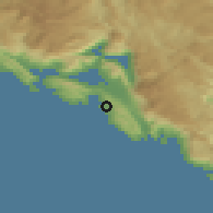 Shaded relief of the 52 km around Bigova, drawn from the GMTED2010 grid