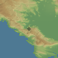 Shaded relief of the 53 km around Limljani, drawn from the GMTED2010 grid