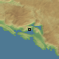 Shaded relief of the 52 km around Bijela, drawn from the GMTED2010 grid