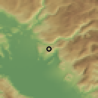 Shaded relief of the 52 km around Arza, drawn from the GMTED2010 grid