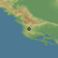 Shaded relief of the 53 km around Mala Gorana, drawn from the GMTED2010 grid