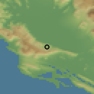 Shaded relief of the 53 km around Martići, drawn from the GMTED2010 grid