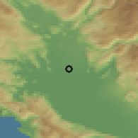 Shaded relief of the 52 km around Mataguži, drawn from the GMTED2010 grid