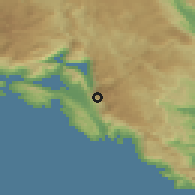 Shaded relief of the 52 km around Mirac, drawn from the GMTED2010 grid