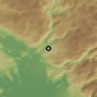 Shaded relief of the 52 km around Bioče, drawn from the GMTED2010 grid