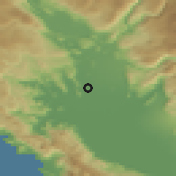 Shaded relief of the 52 km around Mojanovići, drawn from the GMTED2010 grid