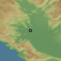 Shaded relief of the 52 km around Bistrice, drawn from the GMTED2010 grid