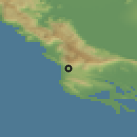 Shaded relief of the 53 km around Pečurice, drawn from the GMTED2010 grid