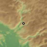 Shaded relief of the 52 km around Pelev Brijeg, drawn from the GMTED2010 grid