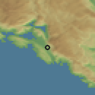 Shaded relief of the 52 km around Pelinovo, drawn from the GMTED2010 grid