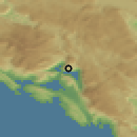 Shaded relief of the 52 km around Perast, drawn from the GMTED2010 grid