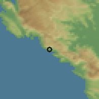 Shaded relief of the 53 km around Petrovac na Moru, drawn from the GMTED2010 grid