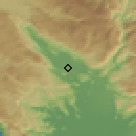 Shaded relief of the 52 km around Pitome Loze, drawn from the GMTED2010 grid
