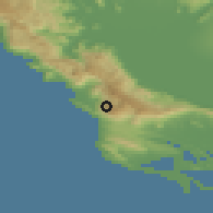 Shaded relief of the 53 km around Podi, drawn from the GMTED2010 grid
