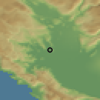 Shaded relief of the 52 km around Ponari, drawn from the GMTED2010 grid