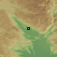 Shaded relief of the 52 km around Potkula, drawn from the GMTED2010 grid
