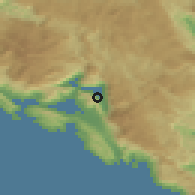 Shaded relief of the 52 km around Prčanj, drawn from the GMTED2010 grid