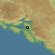 Shaded relief of the 52 km around Bogdašići, drawn from the GMTED2010 grid