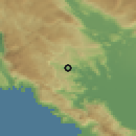 Shaded relief of the 52 km around Rijeka Crnojevića, drawn from the GMTED2010 grid