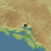Shaded relief of the 52 km around Risan, drawn from the GMTED2010 grid