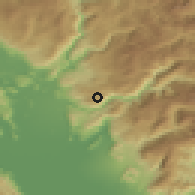 Shaded relief of the 52 km around Rudine, drawn from the GMTED2010 grid