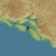 Shaded relief of the 52 km around Bogišići, drawn from the GMTED2010 grid