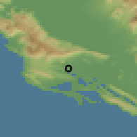 Shaded relief of the 53 km around Šas, drawn from the GMTED2010 grid