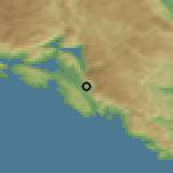 Shaded relief of the 52 km around Šišići, drawn from the GMTED2010 grid