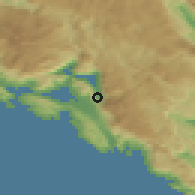 Shaded relief of the 52 km around Škaljari, drawn from the GMTED2010 grid