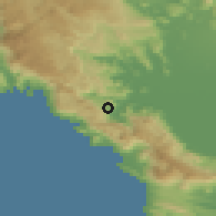 Shaded relief of the 53 km around Sotonići, drawn from the GMTED2010 grid