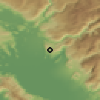 Shaded relief of the 52 km around Spinja, drawn from the GMTED2010 grid