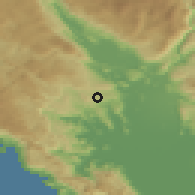 Shaded relief of the 52 km around Staniselići, drawn from the GMTED2010 grid