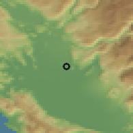 Shaded relief of the 52 km around Sukuruć, drawn from the GMTED2010 grid