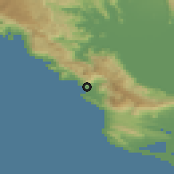 Shaded relief of the 53 km around Šušanj, drawn from the GMTED2010 grid