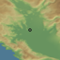 Shaded relief of the 52 km around Šušunja, drawn from the GMTED2010 grid