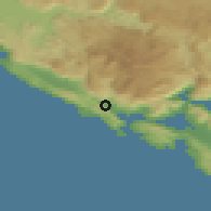 Shaded relief of the 52 km around Sutorina, drawn from the GMTED2010 grid
