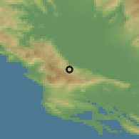Shaded relief of the 53 km around Tejani, drawn from the GMTED2010 grid