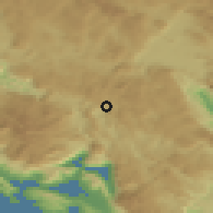 Shaded relief of the 52 km around Trešnjevo, drawn from the GMTED2010 grid