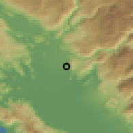 Shaded relief of the 52 km around Tuzi, drawn from the GMTED2010 grid