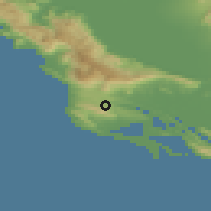 Shaded relief of the 53 km around Velja Gorana, drawn from the GMTED2010 grid