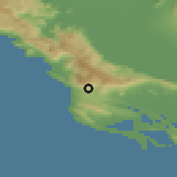 Shaded relief of the 53 km around Velje Selo, drawn from the GMTED2010 grid