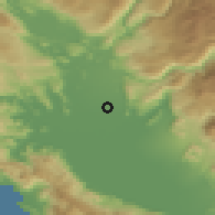 Shaded relief of the 52 km around Vranj, drawn from the GMTED2010 grid