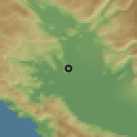Shaded relief of the 52 km around Vukovci, drawn from the GMTED2010 grid