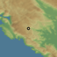 Shaded relief of the 52 km around Zabrđe, drawn from the GMTED2010 grid
