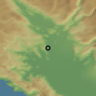 Shaded relief of the 52 km around Botun, drawn from the GMTED2010 grid