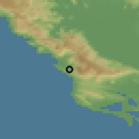 Shaded relief of the 53 km around Zaljevo, drawn from the GMTED2010 grid
