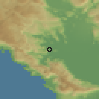 Shaded relief of the 53 km around Zgrade, drawn from the GMTED2010 grid