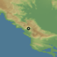 Shaded relief of the 53 km around Zupci, drawn from the GMTED2010 grid