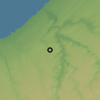 Shaded relief of the 55 km around Ain El Aouda, drawn from the GMTED2010 grid