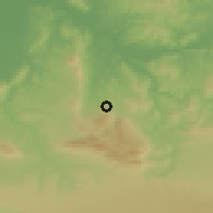 Shaded relief of the 55 km around Jorf, drawn from the GMTED2010 grid